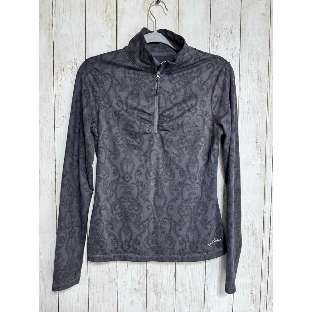 Eddie Bauer Women S Gray Print 1/4 Zip Long Sleeve Active Pullover